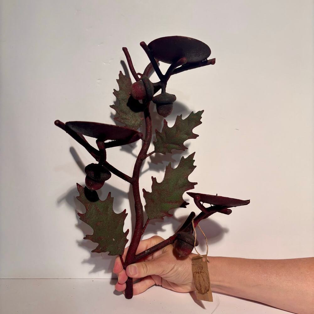 Wall Sconce Candle Holder Rustic Leaves & Acorns 14 X 10" Holds 3 pillar candles - Picture 6 of 14